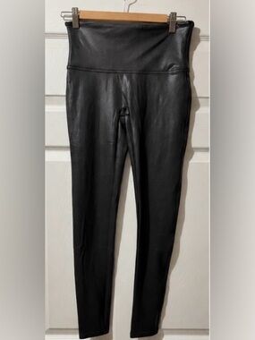 SPANX Faux Leather Leggings Black High Rise Tummy Control Women’s Large